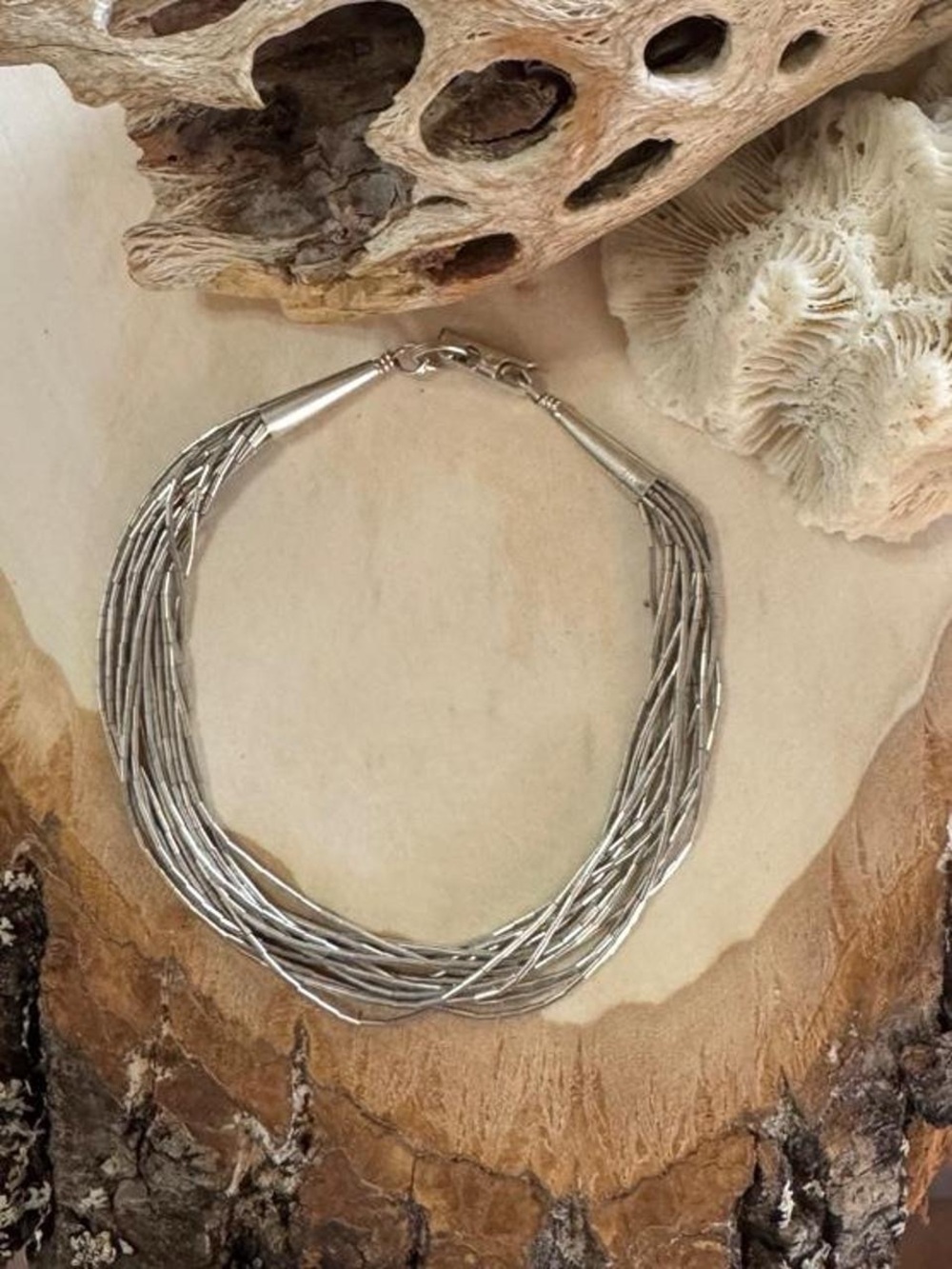 Native American 925 Sterling Silver Liquid Bracelet signed Rising Sun